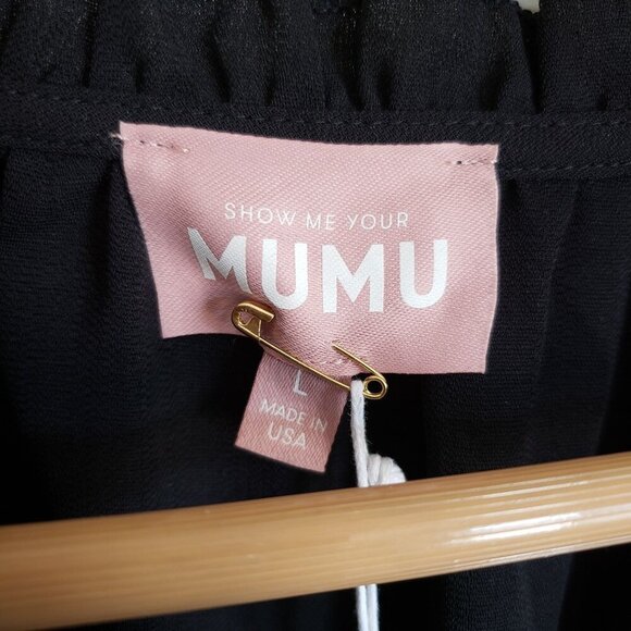 Show Me Your Mumu Viola Tiered Mini Dress Black Flounce Sleeve Women's Large NEW - Picture 2 of 11